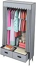 Portable Wardrobe Portable Canvas Wardrobe Shelves, Fabric Wardrobe with Hanging Rail and 2 Drawers, Foldable Clothes Closet Storage Organizer