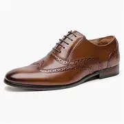 ZJSCNBE British Brock Carved Men's Shoes Genuine Leather Breathable Brown Business Large Size Men's Dress Shoes Wedding Shoes(Lightbrown,41)
