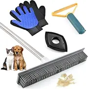 Carpet Rake for Pet Hair Removal, Reusable Dog Cat Hair Remover Soft Silicone Bristle Carpet Broom with 48" Adjustable Long Handle, Non Scratch Carpet Sweeper Brush for Cat/Dog Hair Hardwood Tile