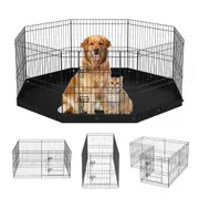 Dog Playpen, 8 Panels Foldable Metal Dog Exercise Pen with Bottom Pad, 24" H Pet Fence Puppy Crate Kennel with Ground Stakes, Indoor Outdoor Dog Pen for Small Medium Pets, for Camping,
