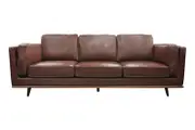 3 Seater Faux Sofa Brown Lounge Set for Living Room Couch with Wooden Frame