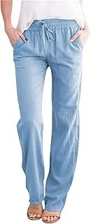 [Generic] Casual High Waist Pants for Women Stretchy Wide Leg Drawstring Pants Casual Lounge Dress Work Pockets Trousers