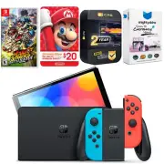 Nintendo Switch Red/Blue OLED + Mario Strikers Battle League + $20 eShop Card