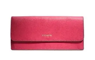 Coco小舖 COACH 49350 SAFFIANO LEATHER SOFT WALLET 淺紅色防刮皮革簡便皮夾