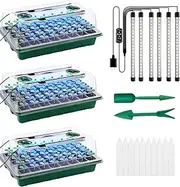 Greenhouse, 3 Pieces Propagation Pots, Growing Soil, Greenhouse, Small Propagation Set, Indoor Greenhouse, 120 Cells, Greenhouse Propagation Set, Propagation Box with Plant Lamp for Plant Growth and