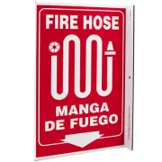Bilingual English/Spanish Fire Hose Wall-Projecting L-Sign w/ Icon