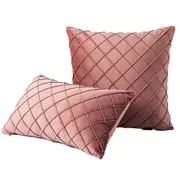 Velvet Cushion Cover Diamond Pleated Checked Home Decor Sofa Throw Pillow Case - Rosy Brown