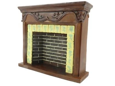 Dolls House 1:12 Scale Miniature Furniture Resin Walnut Brick Delft Fireplace