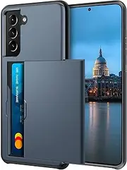 [XYZNTMF] for Samsung S23 FE Case Samsung Galaxy S23 FE Shockproof Case with Card Holder Soft Silicone TPU Bumper Matte Hard PC Shell Heavy Duty Protective Skin Cover Rubber Case, Dark Blue