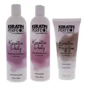 Keratin Perfect Keratin Daily Kit For Unisex 3 Pc Kit 12oz Shampoo, 12oz Conditioner, 2.5oz Frizz-Free Bow Dry Cream