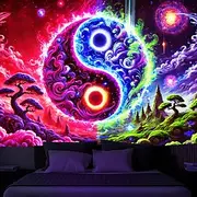 Blacklight Tapestry Glow in the Dark Glow Party UV Reactive Taichi Zen Trippy Misty Nature Landscape Hanging Tapestry Wall Art Mural for Living Room Bedroom