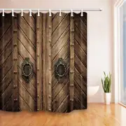 Indoor Shower Curtain Fabric Rustic Farmhouse Wooden Door Style 3D With Hooks