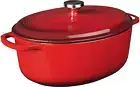 Lodge 7 Quart Oval Enameled Dutch Oven. Classic Red Enamel Cast Iron Dutch Oven
