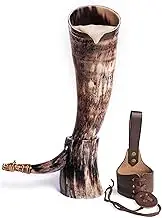 Norse Tradesman Drinking Horn (Brass Rim & Wolf Tip, Unpolished, 50 cm)