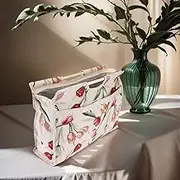Woven Fabric Storage Bag, Knitting Bag with Wood Handle for Sewing Tools, Large Capacity Organizer for Knitting Needles (Rose Jacquard)