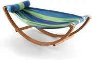 Gardeon Hammock with Stand, Wooden Single Hammocks Chair Bed Lounge Swing Chairs Sun Lounger Outdoor Furniture Indoor Travel Garden Accessories, Pillow Lightweight Sky Blue