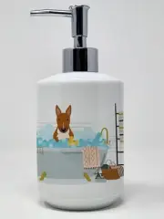 NEW Red Bull Terrier in Bathtub Ceramic Soap Dispenser Hand Soap Dispenser Pump