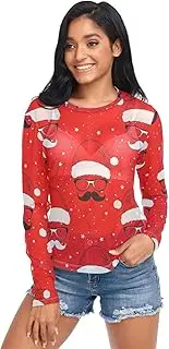 [RPLIFE] Whimsical Santa Hats Red Women Mesh Shirt, Transparent Shirts for Women S-XXL