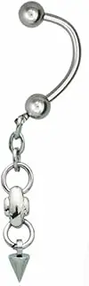 [Pierced Owl] 14GA 316L Stainless Steel Dangling Spike Chain Belly Button Ring, 14ga, Metal, no gemstone