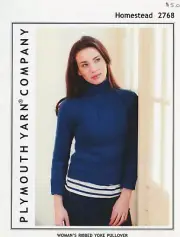 Plymouth Yarn Knitting Pattern 2768 Homestead Women's Ribbed Yoke Pullover 34-54
