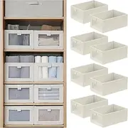 Linen Storage Bins, Wardrobe Clothes Organizers, Foldable Storage Baskets, Closet Storage Containers with Clear Window for Organizing Clothes, Jeans, Books (8 Pack)