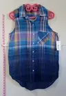Ana Tunic Size medium Sleeveless Tank Top Plaid Button Down Open Back Ombre