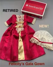 NEW! AMERICAN GIRL Felicity’s Gala Gown/Mob Cap Outfit-Rel 2008/Retired 2010