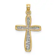 14K Yellow & Rhodium W/ Filigree Cross Charm