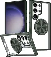 for Samsung Galaxy S23 Ultra Case,S22 Ultra Case[Compatible with MagSafe] Clear Case Magnetic[360° Rotate Ring Kickstand][Military Grade Shockproof]Anti Yellowing for S22 Ultra/S23 Ultra (Clear-Green)