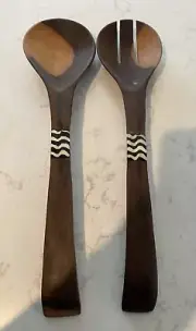 OLIVE WOOD SALAD SERVING SET - WITH BONE INLAY - Spoon & Fork Set