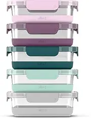 Ello Duraglass Refresh 3.4 Cup Meal Prep Sets 10Pc, 5 Pack Set- Glass Food Storage Container with Silicone Boot and Airtight BPA-Free Plastic Lids, Dishwasher, Microwave and Freezer Safe, Garden Goals