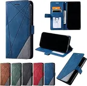 Czhwsm Compatible for Case Samsung Galaxy A04S PU Leather Flip Wallet Phone Case with Bracket Card Holder Magnetic Stand Cover+2X Temper Glass Screen Protector-Blue
