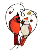Cardinal Gift Bird Stained Metal Window Hanging Heart Cardinal Suncatcher Bir...