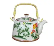 Teapot Porcelain For Kitchen Kettle Rustic Floral Handle Gift Tea Chinese White