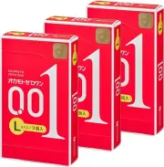 3 x OKAMOTO 001 Japanese product 0.01 mm Condoms LARGE Size (9 pieces)