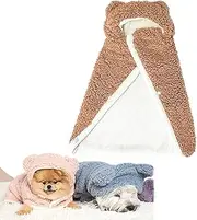 Pet Cape Blanket, Dog Cape Blanket, Dog Thicken Cape Blanket, Dog Winter Coat with Hat, Warm Sleeping Blanket for Small Medium Dogs and Cats (M,Brown)