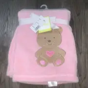Baby Starters Pink Tan Bear Blanket Heart Soft Security Lovey 30x40"