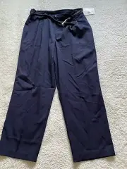 Jaclyn Smith Classic Women Straight Belted Pants Navy Blue Junior Size 18 Short
