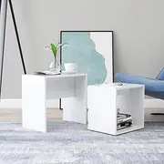 [vidaXL] Engineered Wood Coffee Table Set, High Gloss White, Multifunctional Nesting Tables with Extra Storage, Suitable for Small Spaces, Living Room, Bedroom, Office
