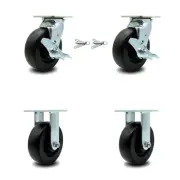 6 Inch Polyolefin Caster Set with 2 Brakes/Swivel Lock 2 Rigid Service Caster
