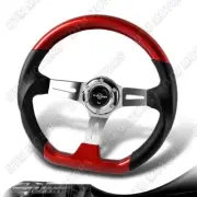 W-Power 13.5" Pearl Red Wood Grip 6-Hole Chrome 3-Spoke Vintage Steering Wheel (for: Mazda)