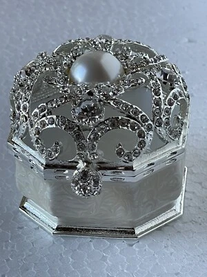 Jeweled Box White Trinket Box Made With Swarovski Crystals