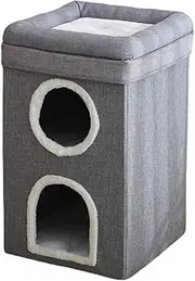 3 Layer Foldable Cat House, 2 in 1 Cube Cat Cave with Scratching Pad for Indoor, Large Enclosed Cat Bed Playground with Kitten Tunnel, Detachable Cat Nest, 39 * 39 * 64cm