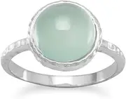 [JewelryWeb] 925 Sterling Silver Ring 10mm Cabochon Sea Green Chalcedony Stone 1mm Wide Size T 1/2