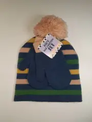Bright Star Products Kid's Hat & Mitten Set Yellow, Blue Green, and Pink Stripes