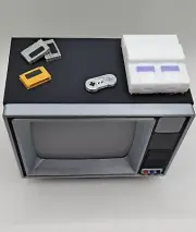 1990s Retro TV with Super NES Video Game System Miniature Diorama