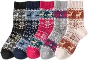 [Ztexkee] 5 Pairs Women's Quarter Socks, Snowflakes and Elk Pattern Christmas Socks Winter Warm Running Athletic Sports Socks, 5 Pairs, Medium