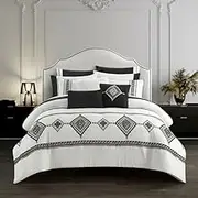 Style House 12 Piece Black and White Summit Bed in a Bag Set, Luxurious All-in-One Bedding,King
