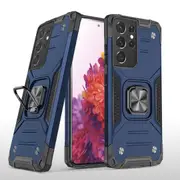 MCC Shockproof Samsung Galaxy S21 Ultra Heavy Duty Tough Case Cover Ring [Dark Blue]