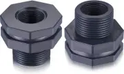Outus 2 Pieces PVC Bulkhead Fitting for Rain Barrels, 3/4 Inch, Gray